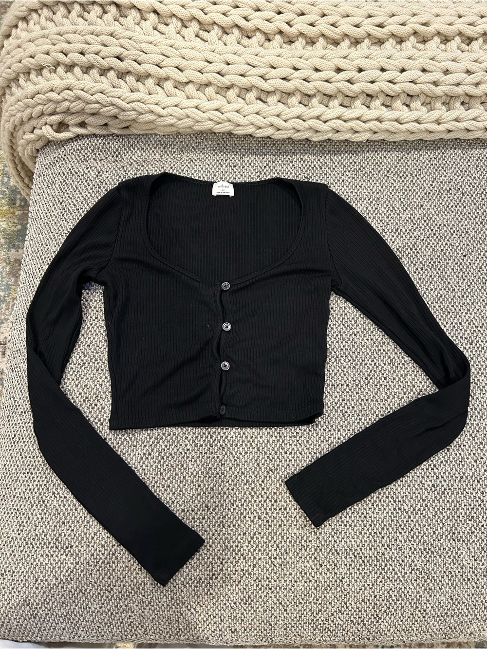 Wilfred Black Ribbed Long-Sleeve Cropped Cardigan
